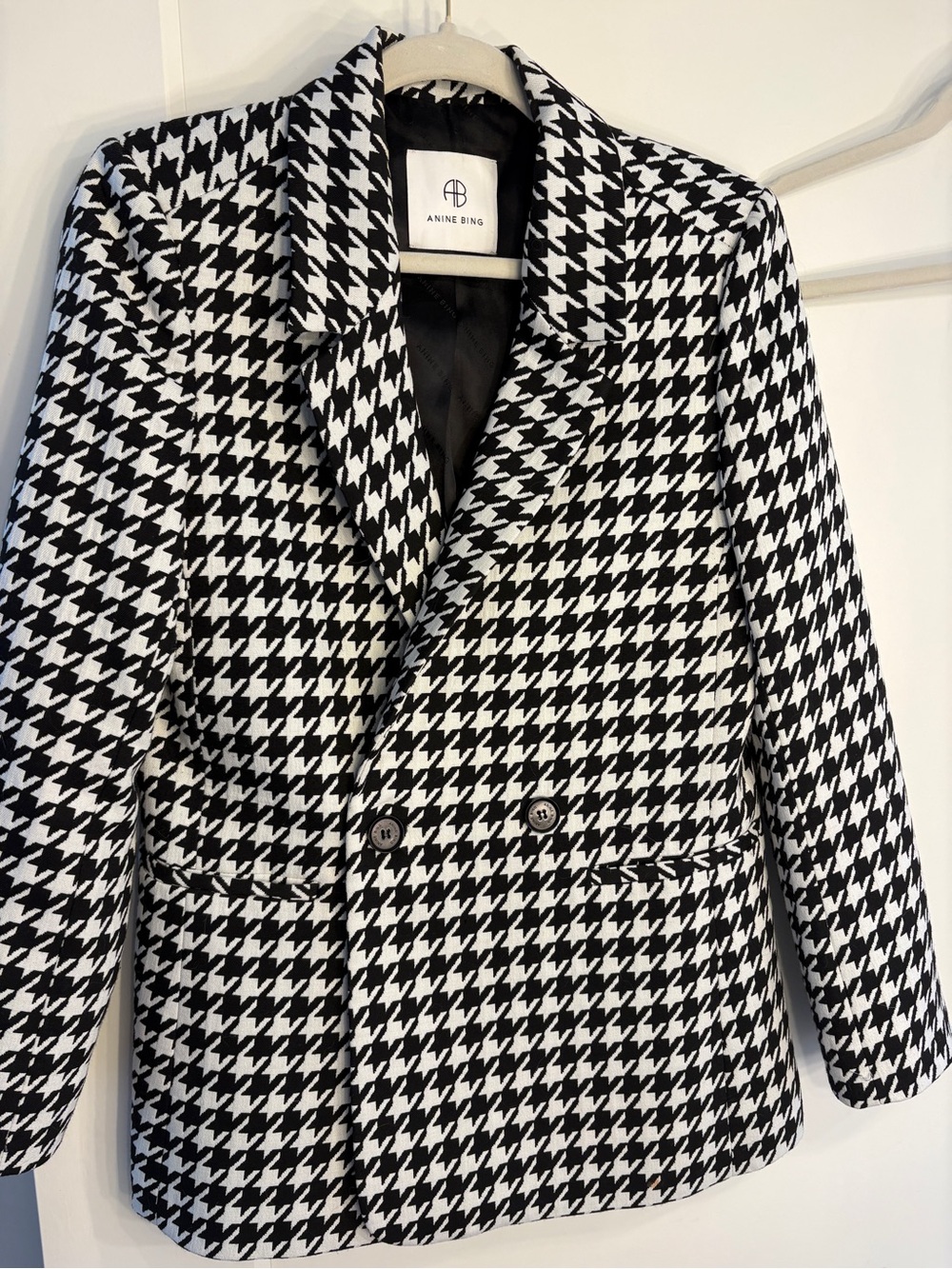 Anine Bing Black & White Houndstooth Double-Breasted Blazer